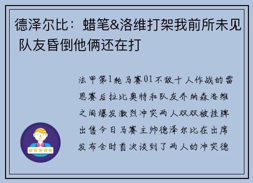 德泽尔比：蜡笔&洛维打架我前所未见 队友昏倒他俩还在打